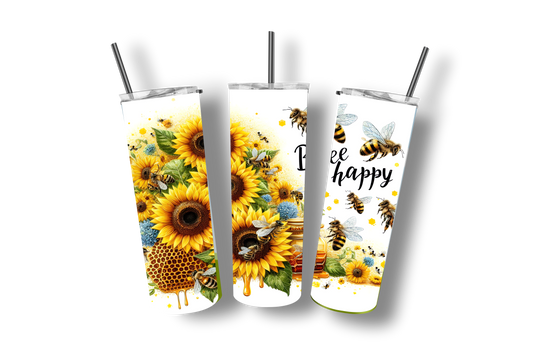 Bee Happy - Stainless Steel Straight Skinny Tumblers